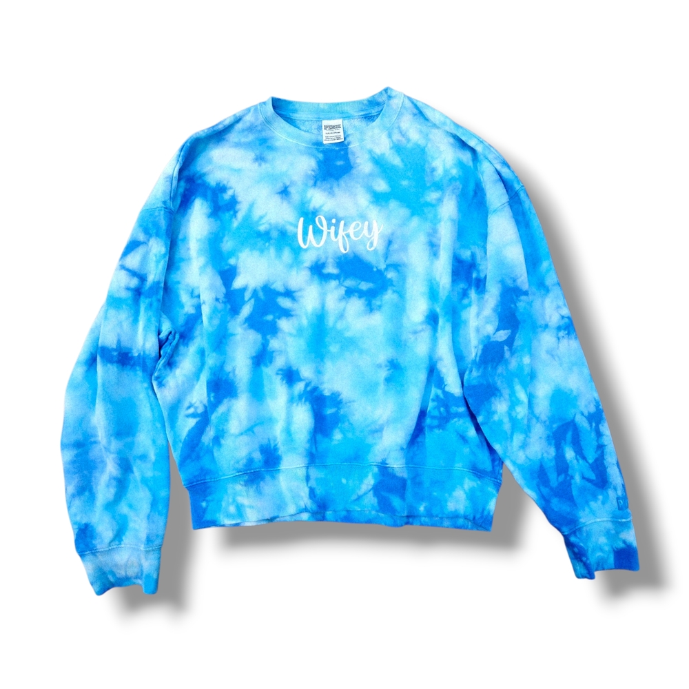Victoria's Secret Blue Tie-Dye Crew Neck Sweater Small Wifey Wife Bride Wedding